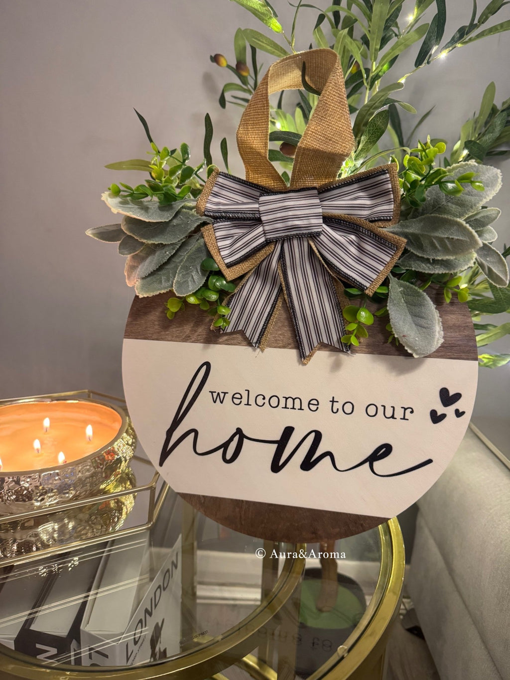 Welcome to Our Home Wooden Door Sign – Handcrafted Charm by Aura & Aroma - Aura & Aroma